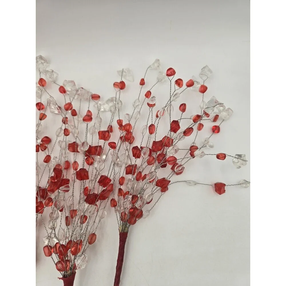 Lot Of 5‎ Acrylic Bead Spray Red & Clear Picks Holiday Craft Flower Arrangement